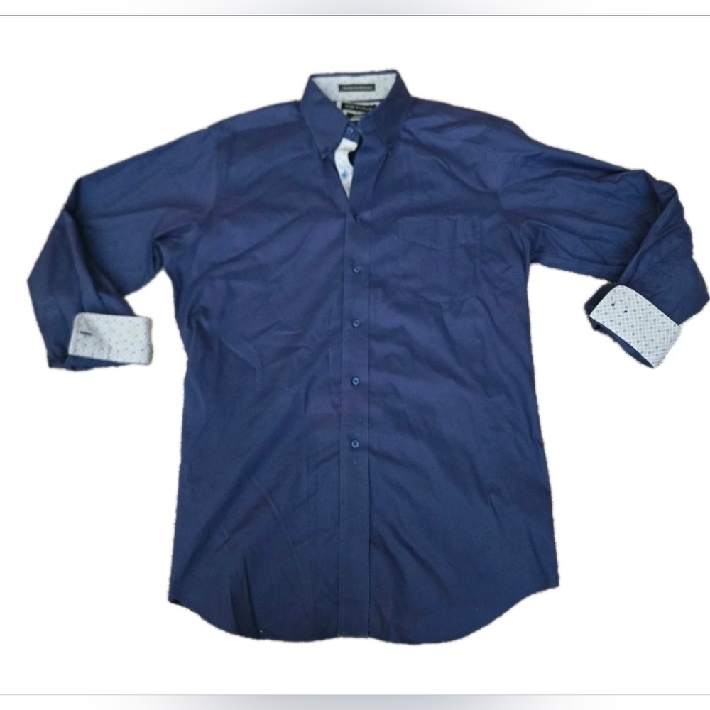 Paul Fredrick Dress Shirt 16x34 Tailored Fit Dark Blue Cotton Non Iron